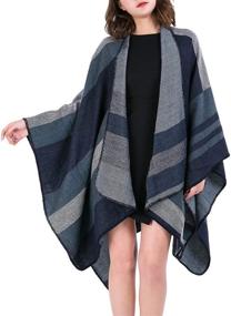 img 3 attached to Stylish Reversible Color Block Women's Poncho Cape: Open Front Wrap Shawl, Long Cardigan, Boho Pashmina Sweater Ruana