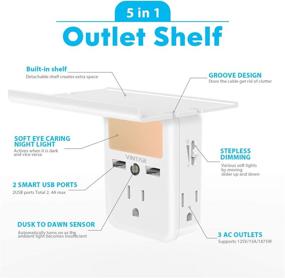 img 3 attached to 🛒 [2-Pack] VINTAR Socket Outlet Shelf-Wall Outlet Extender with Built-in Shelf and Adjustable Night Light, Multi Plug Outlet featuring 3 Power Outlets, 2 USB Ports, ETL Certified