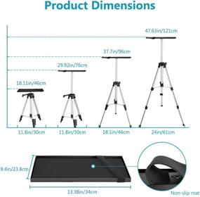 img 3 attached to 📷 Невер Алюминиевая стойка для проектора: Регулируемая подставка для ноутбука и компьютера с плитой и сумкой для переноски, высота 18-47,6 дюймов - для проекторов, ноутбуков, фотографии, диджейского оборудования (Серебристый)