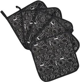 img 3 attached to 🔥 Premium Black Cotton Potholders Trivets Set of 5 - Heat Resistant Coasters & Hot Pads for Cooking & Baking 8x8 Inch