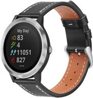 🔗 genuine leather replacement band for garmin vivoactive 3 - compatible with vivomove hr, forerunner 645/245 music - black strap logo