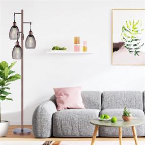 img 1 attached to 🏡 Enhance Your Space with a Dimmable Farmhouse Industrial Floor Lamp: 800 Lumens LED Edison Bulbs & Elegant Teardrop Cage Heads for Living Room Office Bedroom