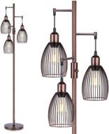 🏡 enhance your space with a dimmable farmhouse industrial floor lamp: 800 lumens led edison bulbs & elegant teardrop cage heads for living room office bedroom логотип