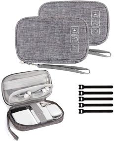 img 4 attached to Compact Cable Organizer Bag: 2PCS Travel Cord Storage Pouch for Small Electronics, Chargers, Phones, USBs, and SD Cards - Includes 5pcs Cable Ties (Grey+Grey)