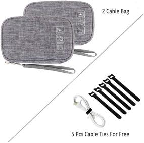 img 3 attached to Compact Cable Organizer Bag: 2PCS Travel Cord Storage Pouch for Small Electronics, Chargers, Phones, USBs, and SD Cards - Includes 5pcs Cable Ties (Grey+Grey)