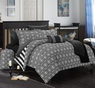 chic home 8 piece paris reversible geometric and striped comforter sheet set - twin x-long, black - premium quality bedding logo