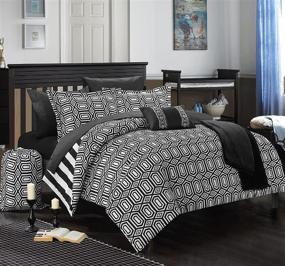 img 4 attached to Chic Home 8 Piece Paris Reversible Geometric and Striped Comforter Sheet Set - Twin X-Long, Black - Premium Quality Bedding