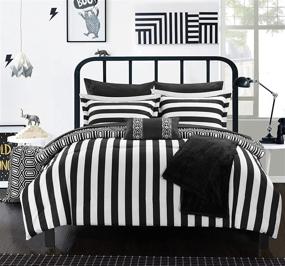 img 3 attached to Chic Home 8 Piece Paris Reversible Geometric and Striped Comforter Sheet Set - Twin X-Long, Black - Premium Quality Bedding