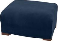 🛋️ x-large dark denim blue velvet plush stretch ottoman slipcover: oversized rectangular footstool protector, machine washable soft cover for ottoman storage logo