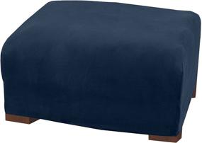 img 4 attached to 🛋️ X-Large Dark Denim Blue Velvet Plush Stretch Ottoman Slipcover: Oversized Rectangular Footstool Protector, Machine Washable Soft Cover for Ottoman Storage