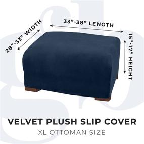 img 1 attached to 🛋️ X-Large Dark Denim Blue Velvet Plush Stretch Ottoman Slipcover: Oversized Rectangular Footstool Protector, Machine Washable Soft Cover for Ottoman Storage