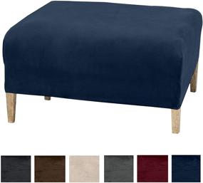 img 3 attached to 🛋️ X-Large Dark Denim Blue Velvet Plush Stretch Ottoman Slipcover: Oversized Rectangular Footstool Protector, Machine Washable Soft Cover for Ottoman Storage