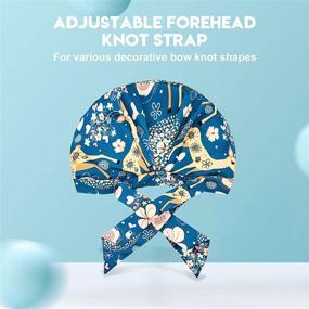 img 2 attached to 🌸 Luxurious Blue Flower Print Satin Turban Shower Cap for Women with Long Hair - Adjustable Bow, Waterproof Lined Bonnet, Reusable & Washable Bath Hat for Braid and Deep Conditioning