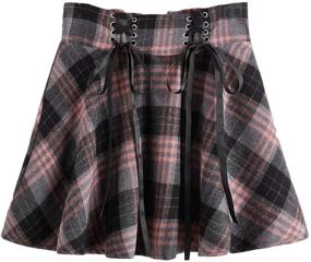 img 4 attached to Women's Gothic Plaid Lace Up High 👗 Waist A-Line Pleated Mini Skater Skirt by MakeMeChic
