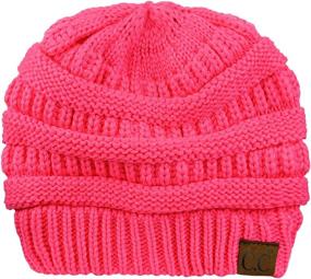 img 1 attached to 🧣 Cozy C.C Unisex Chunky Soft Stretch Cable Knit Warm Fuzzy Lined Skully Beanie: Ultimate Comfort and Style!