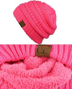 img 2 attached to 🧣 Cozy C.C Unisex Chunky Soft Stretch Cable Knit Warm Fuzzy Lined Skully Beanie: Ultimate Comfort and Style!