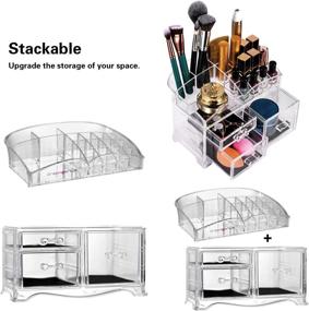 img 3 attached to 📦 DreamGenius 2-Piece Acrylic Makeup Organizer: Stackable Storage Cases for Jewelry, Lipstick, Brushes, with 3 Drawers - Ideal for Dresser and Bathroom Countertop