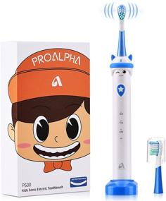 img 4 attached to Proalpha Kids Electric Toothbrush – Rechargeable Toothbrush for Ages 3-12 with 2 Soft Brush Heads, 3 Cleaning Modes & 2-Min Smart Timer – IPX7 Waterproof, Cartoon Design for Kids (Blue)