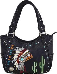 img 3 attached to 👜 Concealed Carry Purse Tote Handbag Women Shoulder Bag Wallet Set by Native American Chieftain Cactus Feather