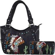 👜 concealed carry purse tote handbag women shoulder bag wallet set by native american chieftain cactus feather logo