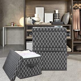 img 1 attached to Set of 3 Grey Storage Bins with Lid and Durable Handles - Collapsible Fabric Organizers for Closet, Playroom, Shelves, Office, Nursery, Pantry - 15.9x12x10.2 Inches