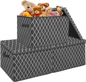 img 4 attached to Set of 3 Grey Storage Bins with Lid and Durable Handles - Collapsible Fabric Organizers for Closet, Playroom, Shelves, Office, Nursery, Pantry - 15.9x12x10.2 Inches