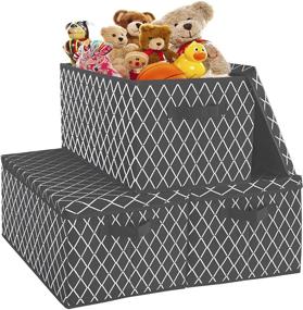 img 3 attached to Set of 3 Grey Storage Bins with Lid and Durable Handles - Collapsible Fabric Organizers for Closet, Playroom, Shelves, Office, Nursery, Pantry - 15.9x12x10.2 Inches