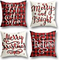 🎄 farmhouse buffalo plaid christmas pillow covers set - 18x18 inches, red & black - festive winter holiday home sofa decorations - set of 4 throw pillow cases for indoor christmas décor logo