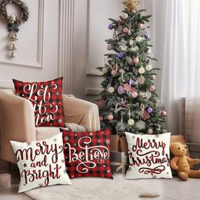 img 1 attached to 🎄 Farmhouse Buffalo Plaid Christmas Pillow Covers Set - 18x18 Inches, Red & Black - Festive Winter Holiday Home Sofa Decorations - Set of 4 Throw Pillow Cases for Indoor Christmas Décor