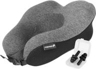 🌙 fosmon travel neck pillow: soft memory foam cushion with earplugs for ultimate comfort - dark gray/black logo