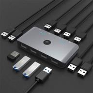 high-quality aluminum usb2.0 kvm switcher - share 4 usb devices, connect 4 computers, ideal for printer, mouse, scanner - easy one-button swapping, includes 4 male cables logo