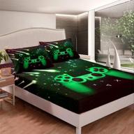 gaming bedding sets for boys teens gamer room decor - twin size 2pcs set with fitted 🎮 sheet & pillow sham - kids youth video game bed cover in black green - no flat sheet included logo