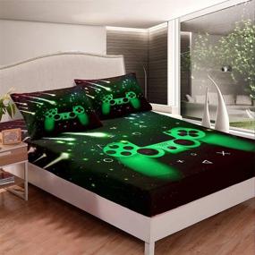 img 4 attached to Gaming Bedding Sets for Boys Teens Gamer Room Decor - Twin Size 2Pcs Set with Fitted 🎮 Sheet & Pillow Sham - Kids Youth Video Game Bed Cover in Black Green - No Flat Sheet Included