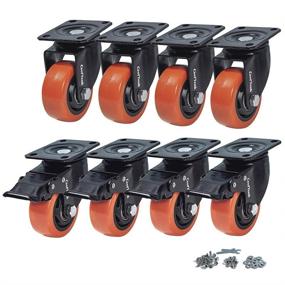 img 4 attached to 🔧 CoolYeah 3 Inch Swivel Plate PVC Caster Wheels - Industrial, Premium Heavy Duty Casters (Pack of 8, 4 with Brake & 4 Without)