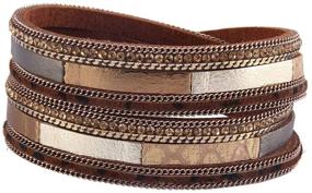 img 4 attached to 🐆 GelConnie Leopard Leather Wrap Bracelet: Stylish Magnetic Multilayer Woven Bohemian Gift LPB326-Brown