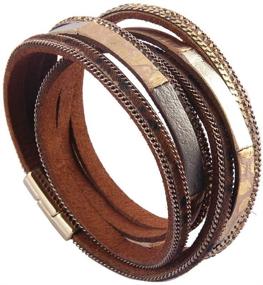 img 3 attached to 🐆 GelConnie Leopard Leather Wrap Bracelet: Stylish Magnetic Multilayer Woven Bohemian Gift LPB326-Brown