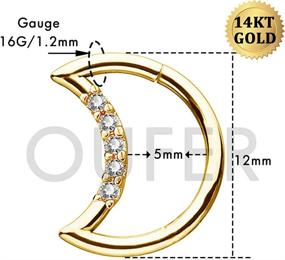 img 3 attached to Stunning 14K Gold Daith Earrings with CZ Paved Moon - OUFER 16G Cartilage Hoop Jewelry