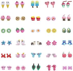 img 3 attached to 🐾 MiniHope 30 Pairs Cute Animal and Donut Stud Earrings for Kids, Hypoallergenic and Made with Polymer Clay - Best Gift for Girls