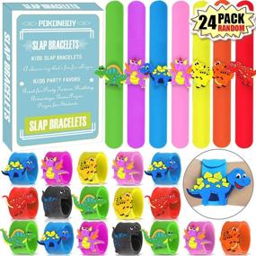 img 4 attached to 🦖 24 Pack POKONBOY Dinosaur Slap Bracelets: Fun Party Favors for Kids