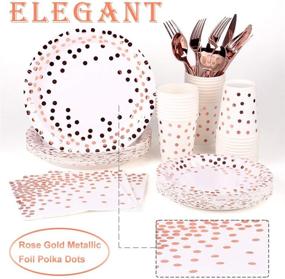 img 2 attached to 🎉 Complete Party Package: 216 PCS Elegant Rose Gold Paper Plates, Cups, Napkins, and Utensils with Rose Gold Confetti Balloons and Table Runner - Perfect for Birthdays and Special Occasions!