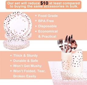 img 1 attached to 🎉 Complete Party Package: 216 PCS Elegant Rose Gold Paper Plates, Cups, Napkins, and Utensils with Rose Gold Confetti Balloons and Table Runner - Perfect for Birthdays and Special Occasions!