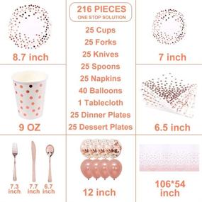 img 3 attached to 🎉 Complete Party Package: 216 PCS Elegant Rose Gold Paper Plates, Cups, Napkins, and Utensils with Rose Gold Confetti Balloons and Table Runner - Perfect for Birthdays and Special Occasions!