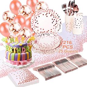 img 4 attached to 🎉 Complete Party Package: 216 PCS Elegant Rose Gold Paper Plates, Cups, Napkins, and Utensils with Rose Gold Confetti Balloons and Table Runner - Perfect for Birthdays and Special Occasions!