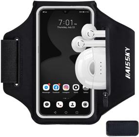 img 4 attached to 🏃 HAISSKY Running Armband with Airpods Bag - Cell Phone Armband for iPhone 12 Pro/11 Pro/XS/X/8, Galaxy S21/S20/S10 - Water Resistant Sports Phone Holder with Zipper Slot Car Key Holder - Fits 6.4 inch Phones