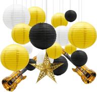 🎉 colorful chinese paper lanterns & guitar foil balloons: sunshine baby shower decorations 19pcs, star lantern for graduation, honey bee birthday & bachelorette - yellow, white, black логотип