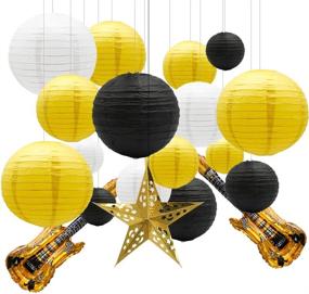 img 4 attached to 🎉 Colorful Chinese Paper Lanterns & Guitar Foil Balloons: Sunshine Baby Shower Decorations 19pcs, Star Lantern for Graduation, Honey Bee Birthday & Bachelorette - Yellow, White, Black