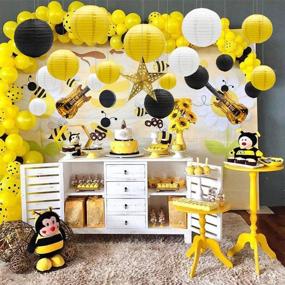 img 1 attached to 🎉 Colorful Chinese Paper Lanterns & Guitar Foil Balloons: Sunshine Baby Shower Decorations 19pcs, Star Lantern for Graduation, Honey Bee Birthday & Bachelorette - Yellow, White, Black