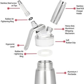 img 2 attached to 🍨 SimpleUnity Professional Aluminum Whipped Cream Dispenser - Leakproof 1-Pint Cream Whipper with Non-Slip Silicone Bottom - Full Metal Whipped Cream Maker - N2O Chargers Not Included