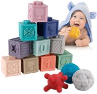 👶 bobxin 15 pieces baby blocks toys soft stacking blocks baby montessori sensory ball teether infant bath toys squeeze play with numbers shapes animals fruit and textures toy for babies and toddlers 6 months logo