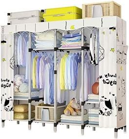 img 4 attached to 👔 Morning Business Extra Large Portable Wardrobe - Upgraded & Amplified Storage Solution with Durable Nylon Racks, Total 9 Additional Racks - 82" W x 18" D x 69" H (Black & White)